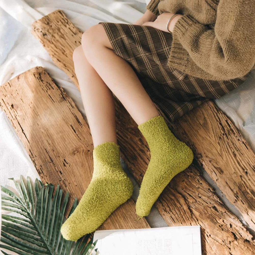Winter Women Bed Socks Coral Fleece Velvet Middle Tube Floor Warm