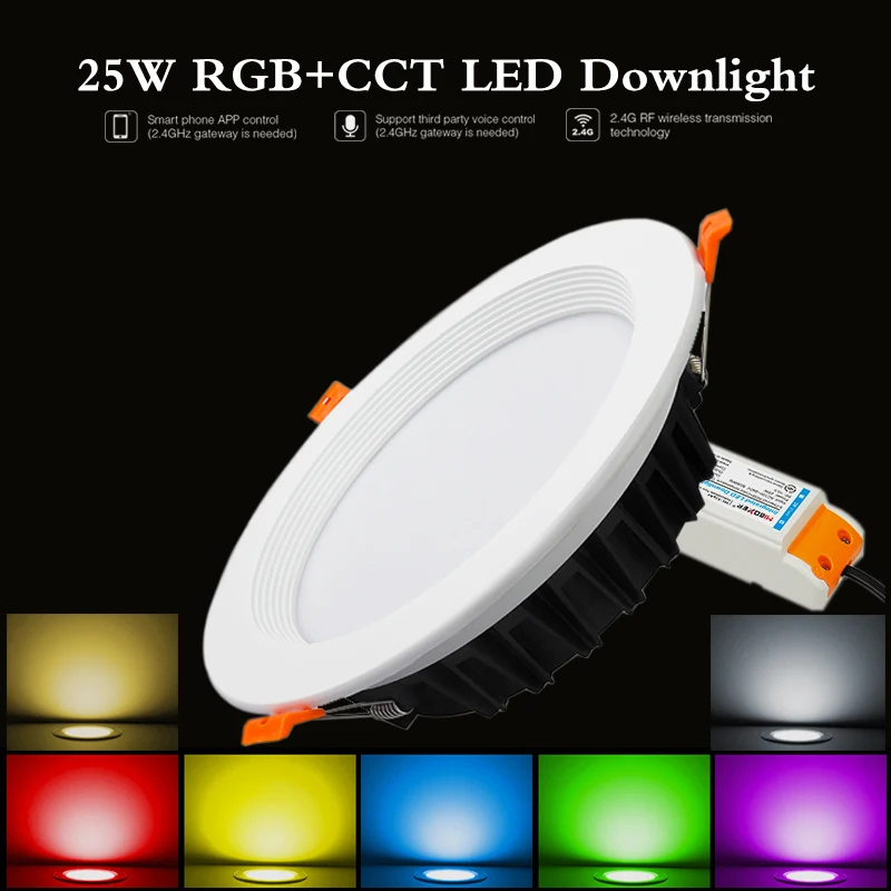 25ワットrgb-cctスマート調光対応ledダウンライト220v-ac-110v-2000lm組み込み天井ラウンド屋内光2700k〜6500k