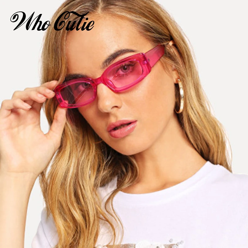 WHO CUTIE, прямоугольные солнцезащитные очки для женщин, фирменный дизайн, смелая Узкая оправа, 90 S, черные ретро солнцезащитные очки, прозрачные оттенки, женские 704B