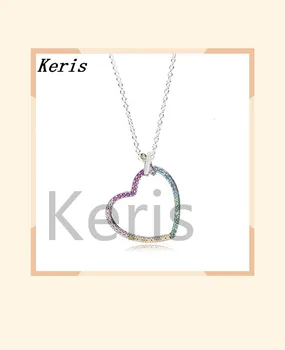 

100% 925 silver sterling new colored rainbow heart necklace for holiday gifts diy 397070 nrpmx