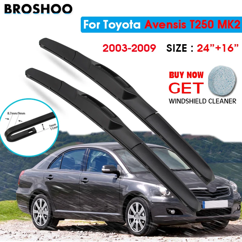 

Car Wiper Blade For Toyota Avensis T250 MK2 24"+16" 2003-2009 Windscreen Windshield Wipers Blades Window Wash Fit U Hook Arms