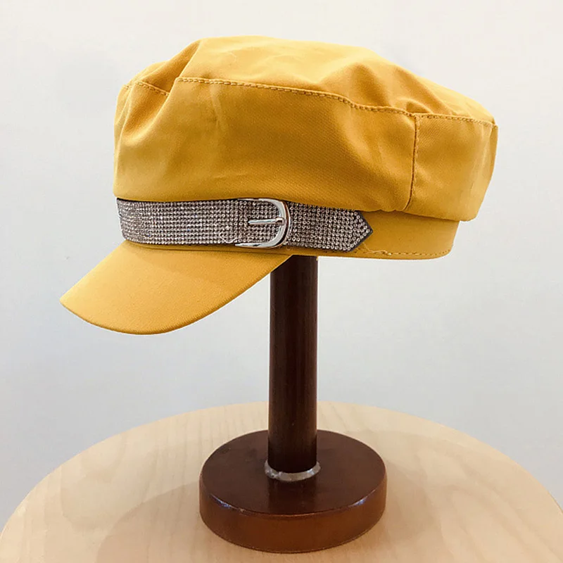 Модные шапки в стиле милитари, Женская Повседневная шапка с блестками, Женская восьмиугольная кепка в стиле милитари, Повседневная Уличная Кепка, Элегантная кепка - Цвет: yellow