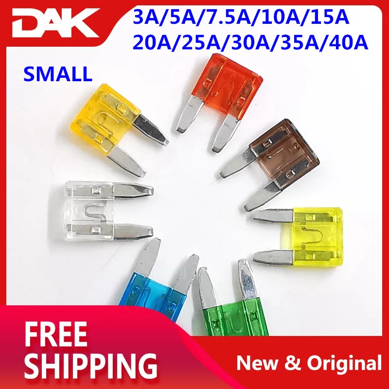 

100PCS SMALL Size kit Blade fuse Automobile Car fuse Include Ampere : 3A/5A/7.5A/10A/15A/20A/25A/30A/35A/40A Each 10 pieces