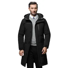 Новинка, белая куртка на утином пуху, пальто для мужчин, зимнее повседневное толстое теплое хлопковое длинное пальто с капюшоном для мужчин, Doudoune Homme