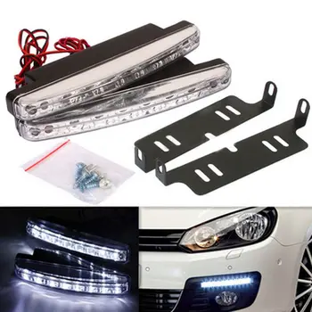 

Newest 2pcs High Quality Super White 8 LED Daytime Running Lights 12V DC Headlight Universal parking Lamp 12V