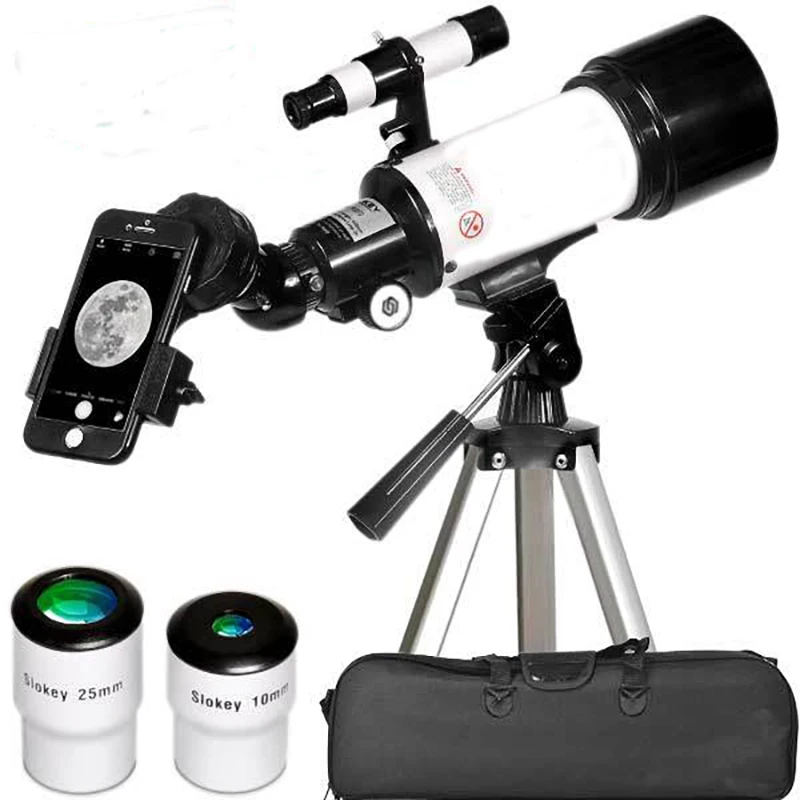 Telescopio refractor astronómico de distancia focal de 400 mm de apertura  de 70 mm para niños principiantes, con bolsa de transporte, telescopio de  viaje con trípode ajustable - K&F Concept