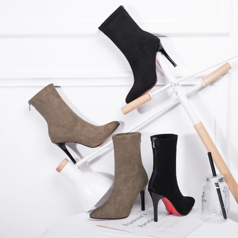 Bootee/ женские ботинки на высоком каблуке; зимние женские ботинки с круглым носком; женские ботинки на низком каблуке со шнуровкой; чулки на шпильке