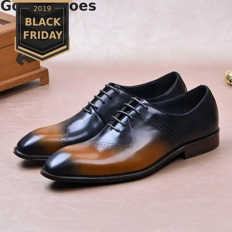 Luxury Oxfords Shoes Men Genuine Leather Lace-up Pointed Toe Fashion Mens Shoes Black Brown Formal Leather Shoes Office Dress
