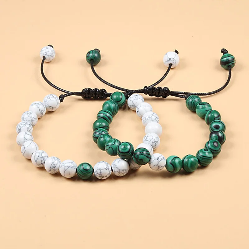 Braided Rope Couple Set Bracelet Beaded Natural Tiger Eye Lava Stone Bracelets Charm Jewelry Gifts for Best Friends