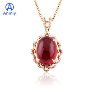 

Anmiy Rose Gold Oval Flower Brazil Red Tourmaline Garnet Pendant