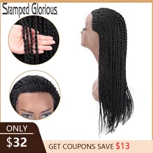 Штампованные славные длинные плетеные парики синтетический кружевной передний парик крючком коса черный парик для черных женщин высокотемпературное волокно