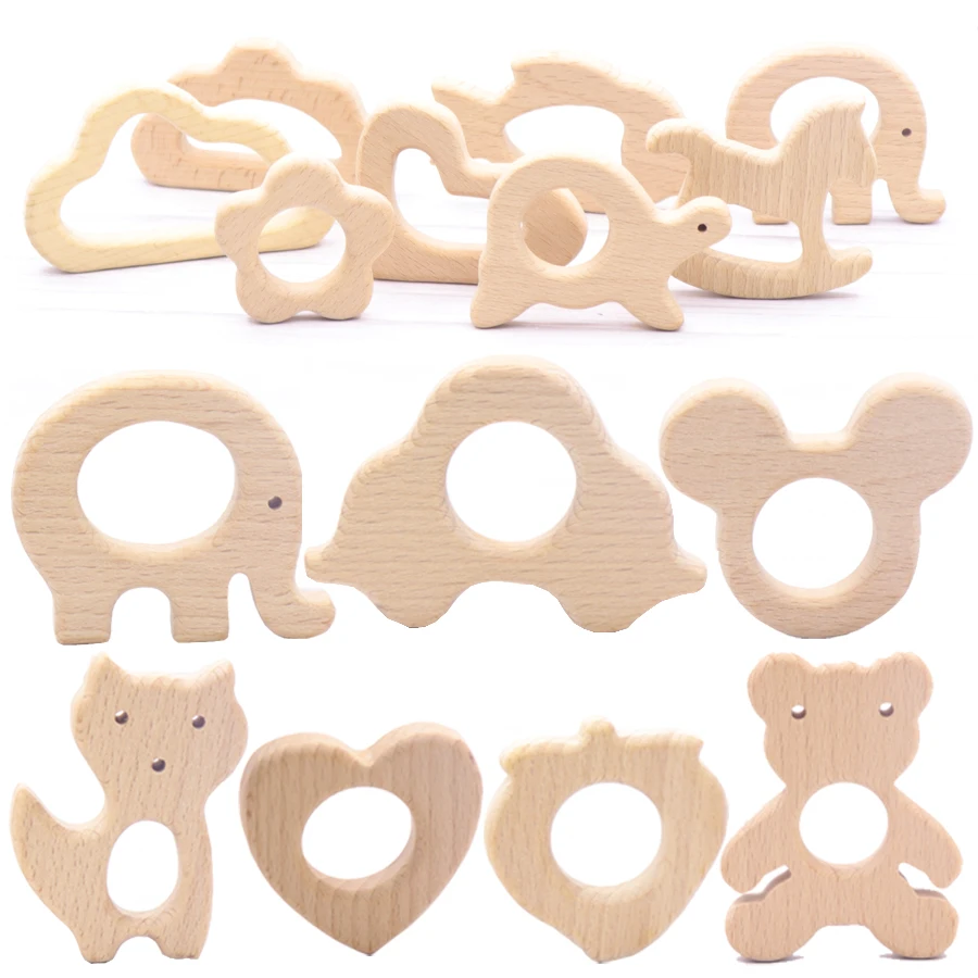 1pcs Baby Animal Natural Beech Teething Wooden Teether Rodent Flowers Clouds Tiny Rod   Pendant For Pacifier Chain  Products