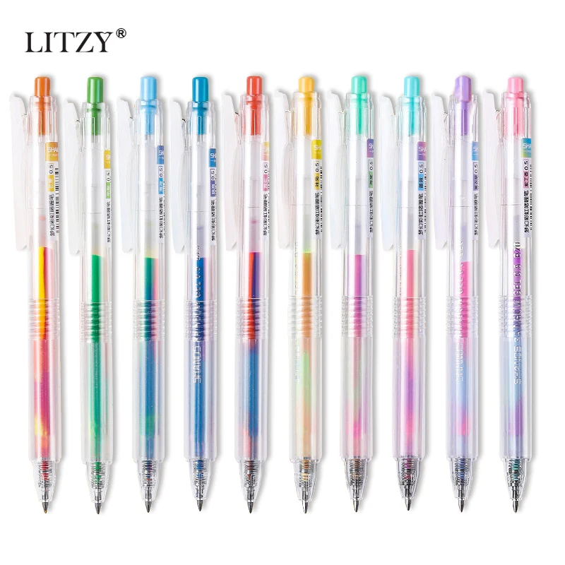 

LITZY 5pcs/set Mixed Color Ink Gradient Gel Pen Rainbow Graffiti Journal Pens Kawaii Art Stationery Supplies School Neutral Pens