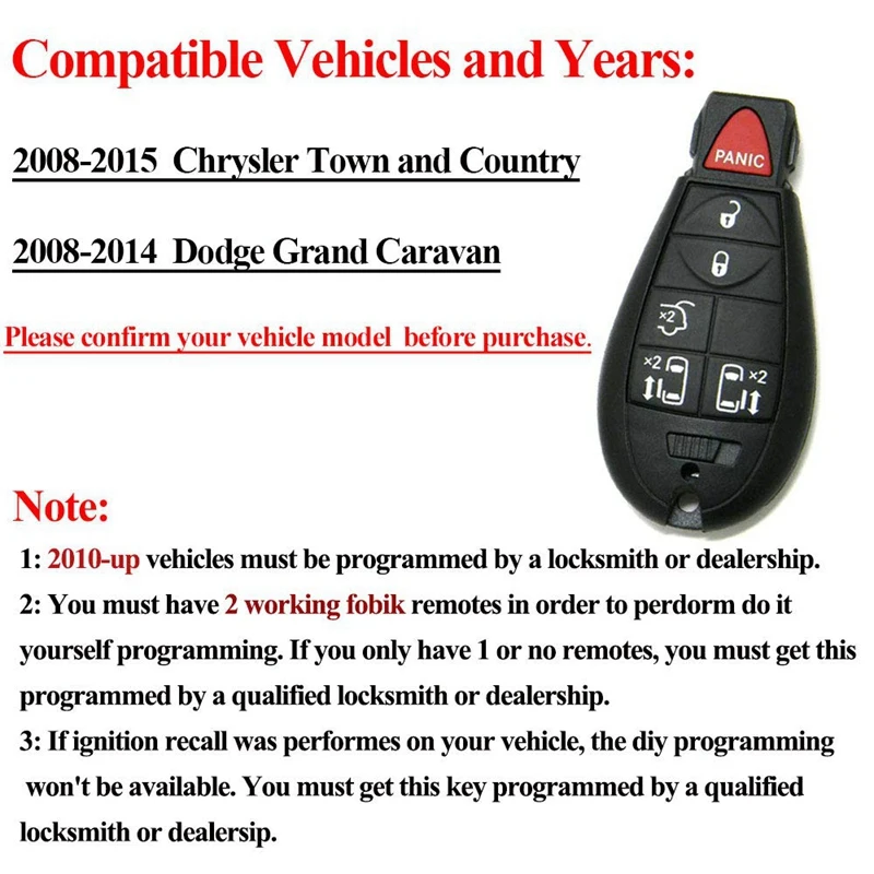 Автомобильные пульты 6 кнопочный брелок совместимый для Chrysler Town страна 2008- Dodge Grand Caravan 2008