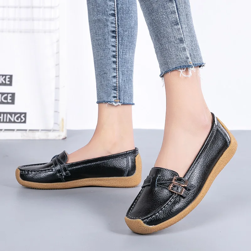 2024 spring shoes Woman Genuine Leather Women Shoes Flats Colors footwear Loafers Slip On Women's Flat Shoes Lady Driving Shoes