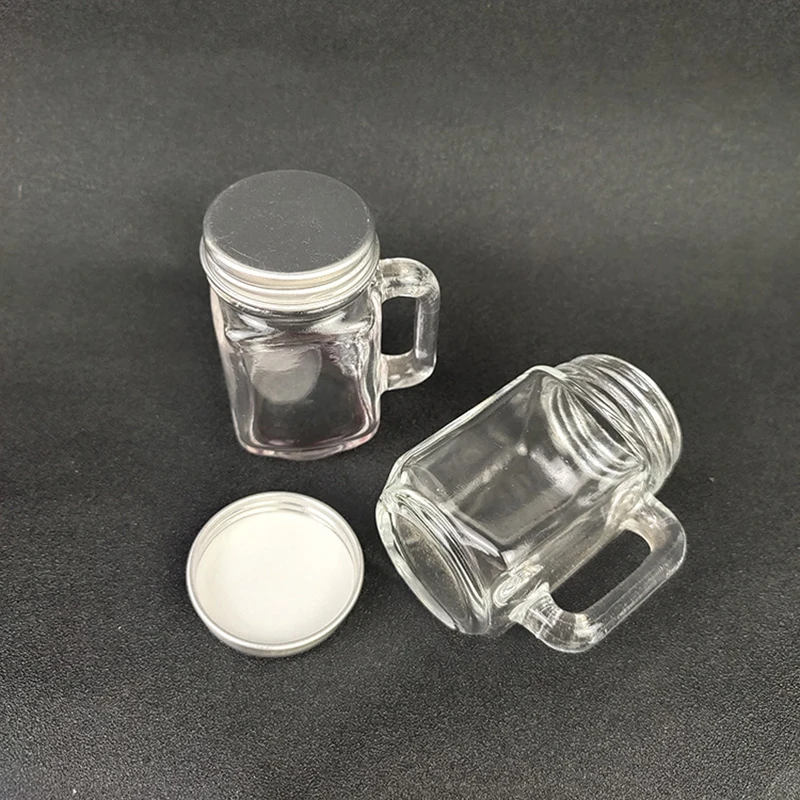 Mini Mason Jar Mug Glass Shot Glass Set with Glass Handles, Whiskey Drinking Glasses/cups 6