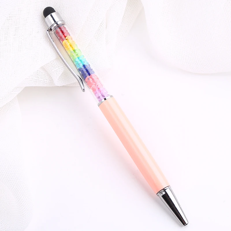 light pink Корейская модная металлическая шариковая ручка с кристаллами и бриллиантами, стилус для сенсорного экрана, вращающийся роллер для телефона с логотипом, школьный Канцелярский набор - Цвет: light pink