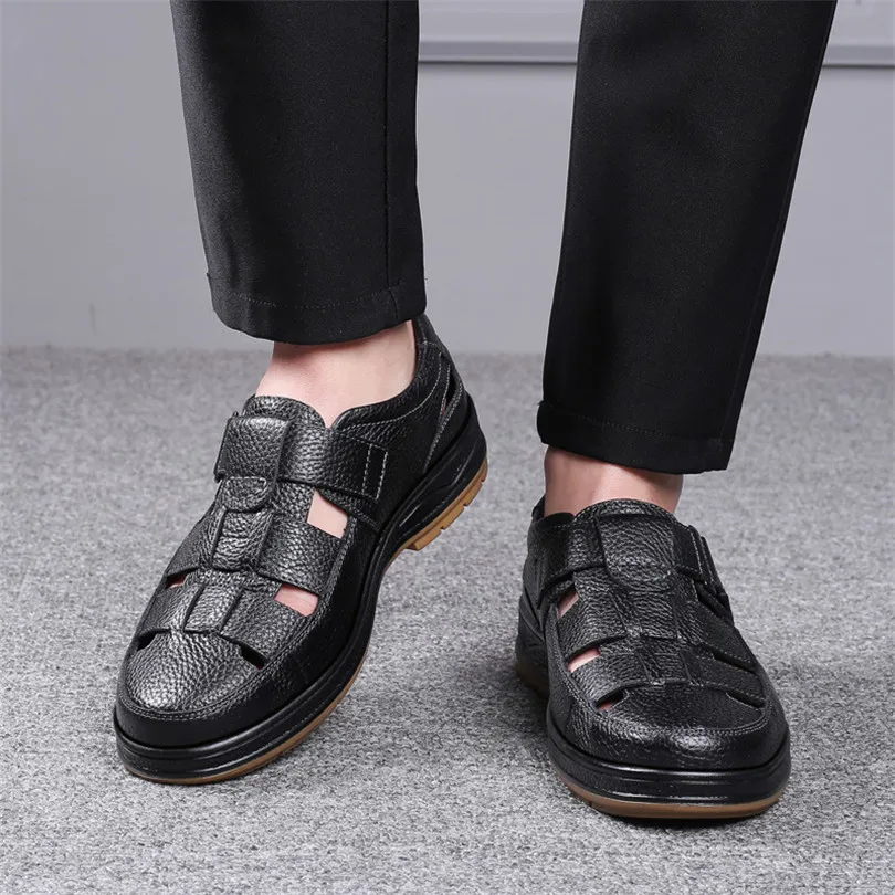 LIN KING New Leisure Sandals For Men Hollow Out Genuine Leather Business Shoes Soft Sole Summer Outside Footwear Shoes For Male - Image 3