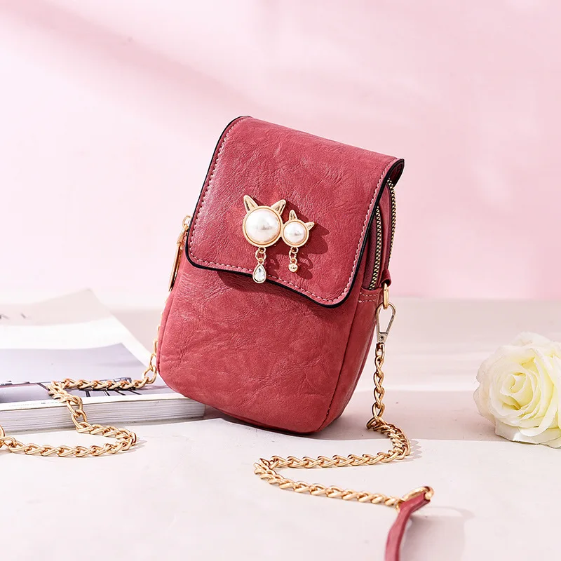 

Mobile Phone Bag Women's Shoulder 2019 New Style INS Mini Zipper Verticle Shoulder Bag Women's Korean-style Cute Chain