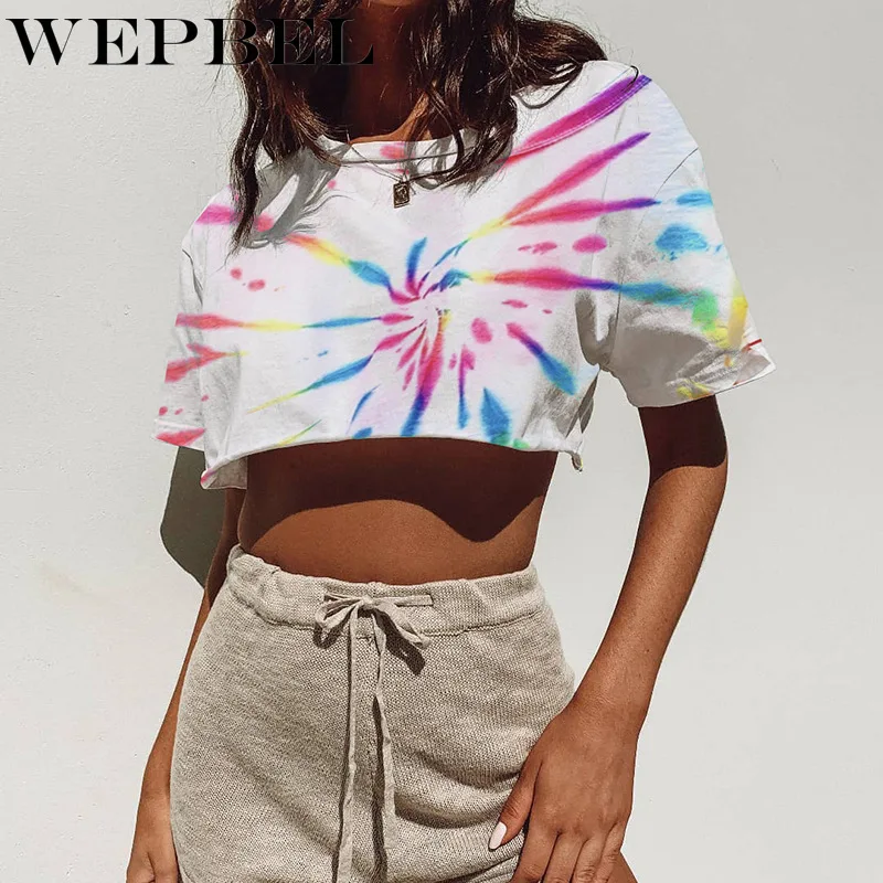 

WEPBEL Women's T Shirt Tie-Dyed Colorful Printing Loose T-Shirt Tee Top Thin Shirt Short Sleeve Shirts Summer Fashion Casual New
