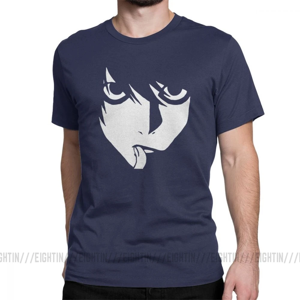 L Death Note Футболка хлопок аниме футболка мужская забавная короткий рукав круглый воротник тройники 5XL большой размер - Цвет: Тёмно-синий