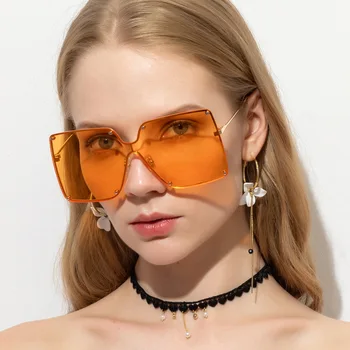 

Oversized Rimless Square Sunglasses Women 2020 Luxury Brand Fashion shades Clear Lens One Piece Men male female Gafas Glasses