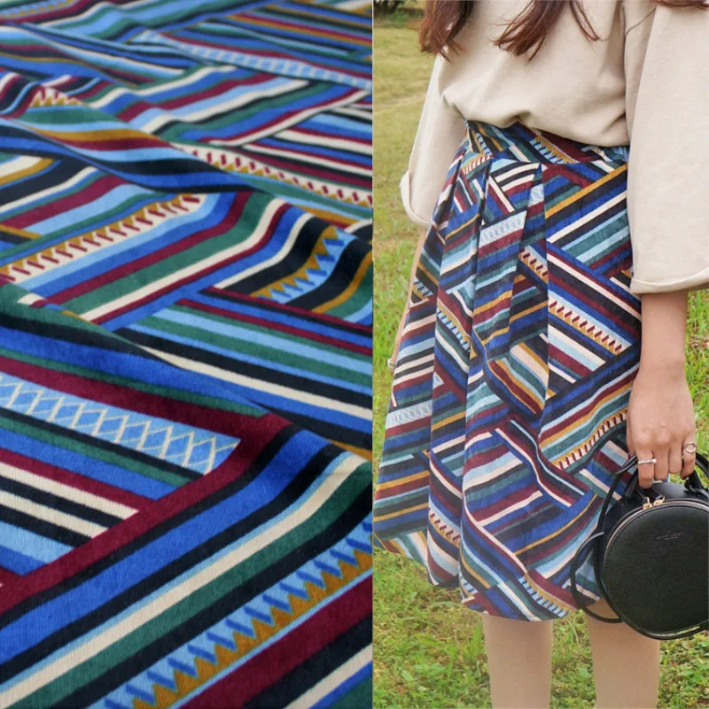 Полуметровый модный вельвет-корд в ретро-стиле с геометрическим принтом в полоску для платья, рубашка, детская одежда, брюки, T711