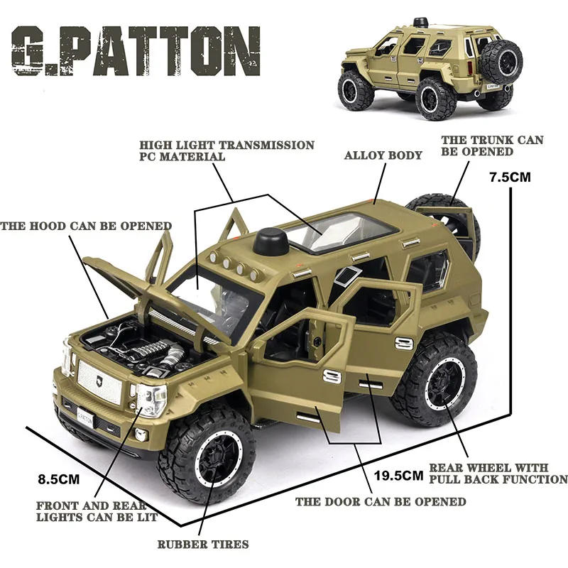 Модель автомобиля из сплава под давлением 1:24G.PATTON USSV игрушечный автомобиль с