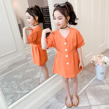 

2020 New Girl Dress Fashion Solid Kids Dresses For Girls Summer Kids Clothes Cute Elegant Dress For Girls 4 6 8 9 10 11 12 Years