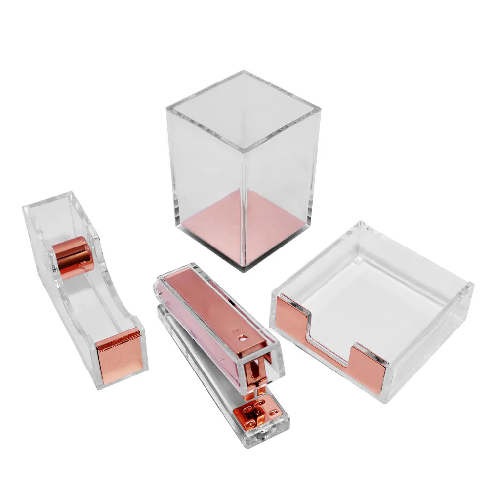 Desktop Office Supplies Kit Includes Pen Holder Stapler Tape Dispenser Sticky Note Holder Clear Acrylic Storage Accessories Set office supplies set