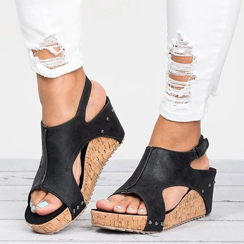 

Gladiator Sandals Platform Women Wedges Shoes Leather Female 2019 Summer Trifle Open Toe High Black mujer Flip Flops Slipper