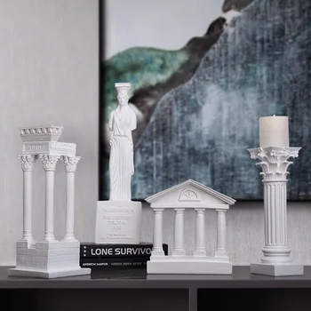 

European Style Retro Ancient Rome Architectural Model Decoration Home Furnishing Column Greek Temple Building Model Statue