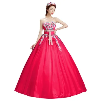 

Strapless Cheap Red Quinceanera Dresses for 15 years Strapless Flowers Ball Gown Vestidos De 15 Anos Formal Party Gown