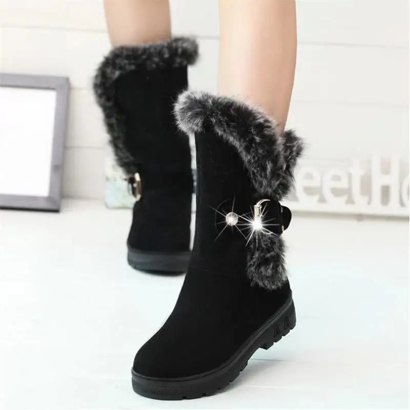 

2019 Winter European And American Fashion Wild Comfortable Round Head Plus Velvet Warm Large Size Solid Color Women's Snow Boots