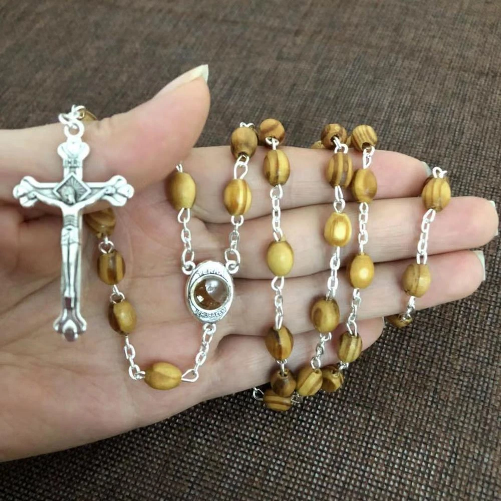 Chapelet En Bois D Olivier Naturel Collier Chapelet Catholique Pour Usage Religieux Contenant De La Terre De Terre De 5 A 8x6mm Aliexpress
