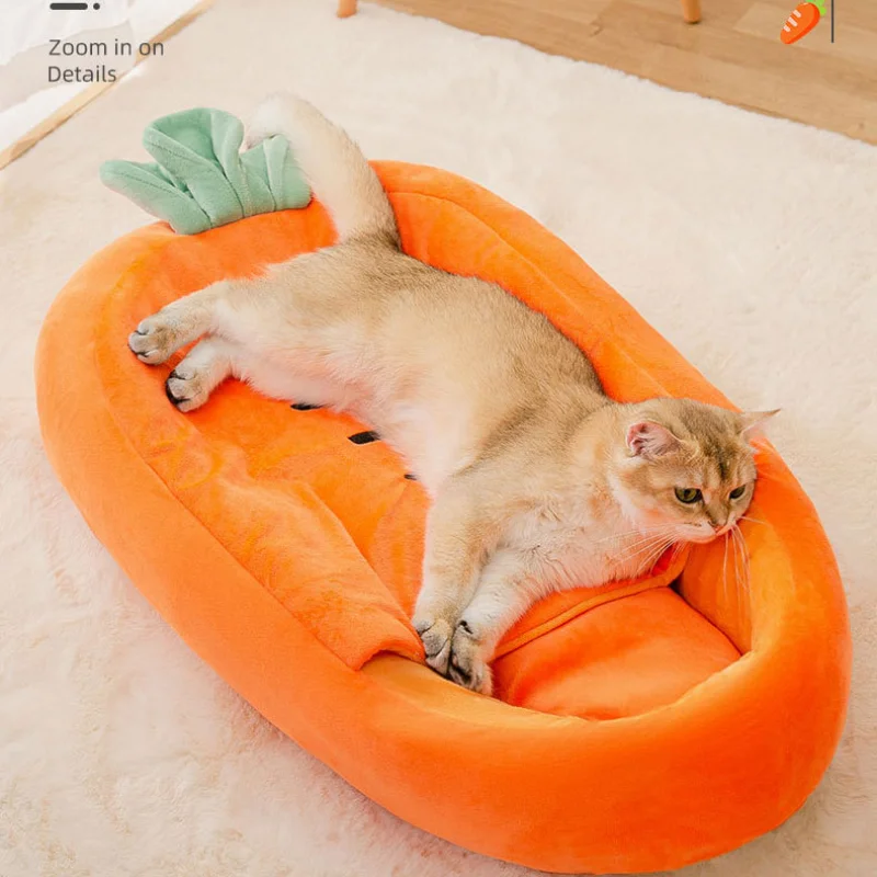 Cat Bed Winter Warm Kitten Sleep Cave Hooded Carrot Shape Cats Beds
