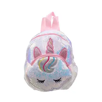 

Silver Shiny Sequin Backpack Paillette Unicorn Design Satchel Adorable Bookbag Fashion Cute Kids Travel Small School Bag
