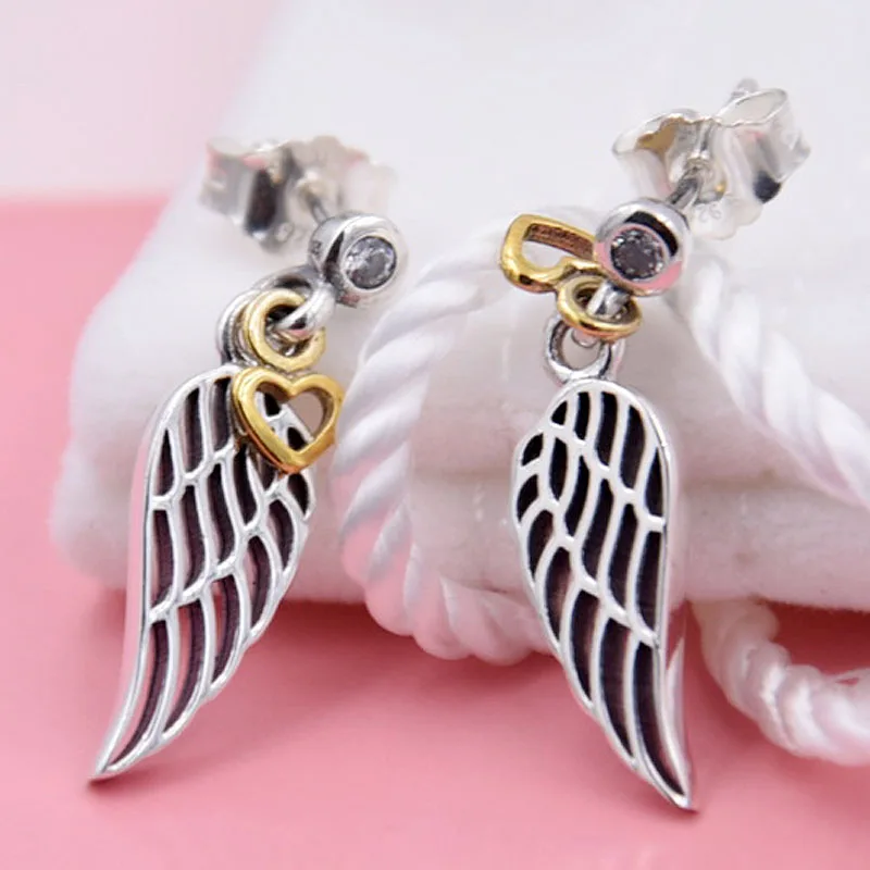 

Original Gold Love Heart & Guidance Crystal Stud Earrings For Women 925 Sterling Silver Earring Wedding Gift Diy Jewelry