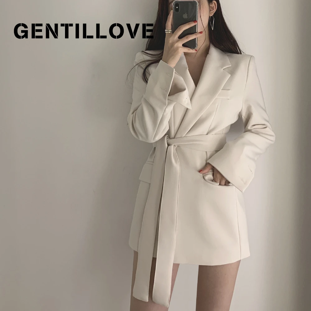 Gentillove зимние женские куртки офисные женские на шнуровке зубчатые Формальные пиджаки элегантные белые черные топы корейский Блейзер Одежда