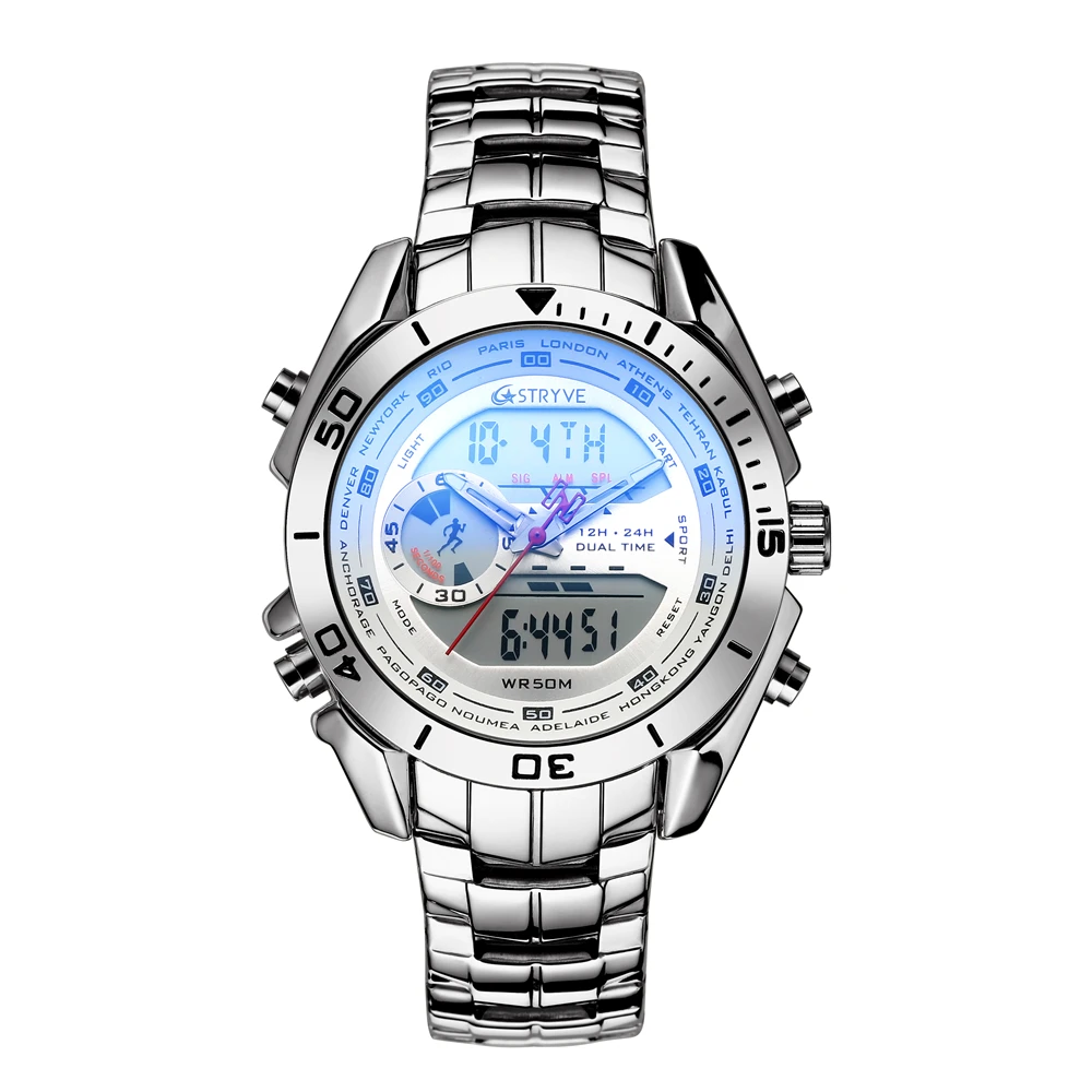 Stryve s8019 SLuxury Men Watch Military heavyStainless Steel Waterproof Sports Digital Quartz Watch Mens relogio masculino