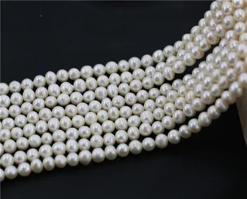 

Genuine Natural wholesale 5strands 6mm AA- potato round white pearl strands loose beads women lady jewelry DIY
