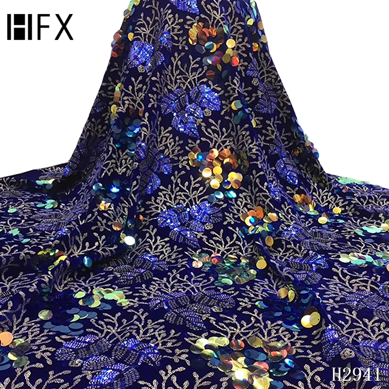 HFX высокое качество кружева последние африканские блесток кружева ткань вышивка кружева ткань бархат блестки кружева ткани вечерние платья F2941