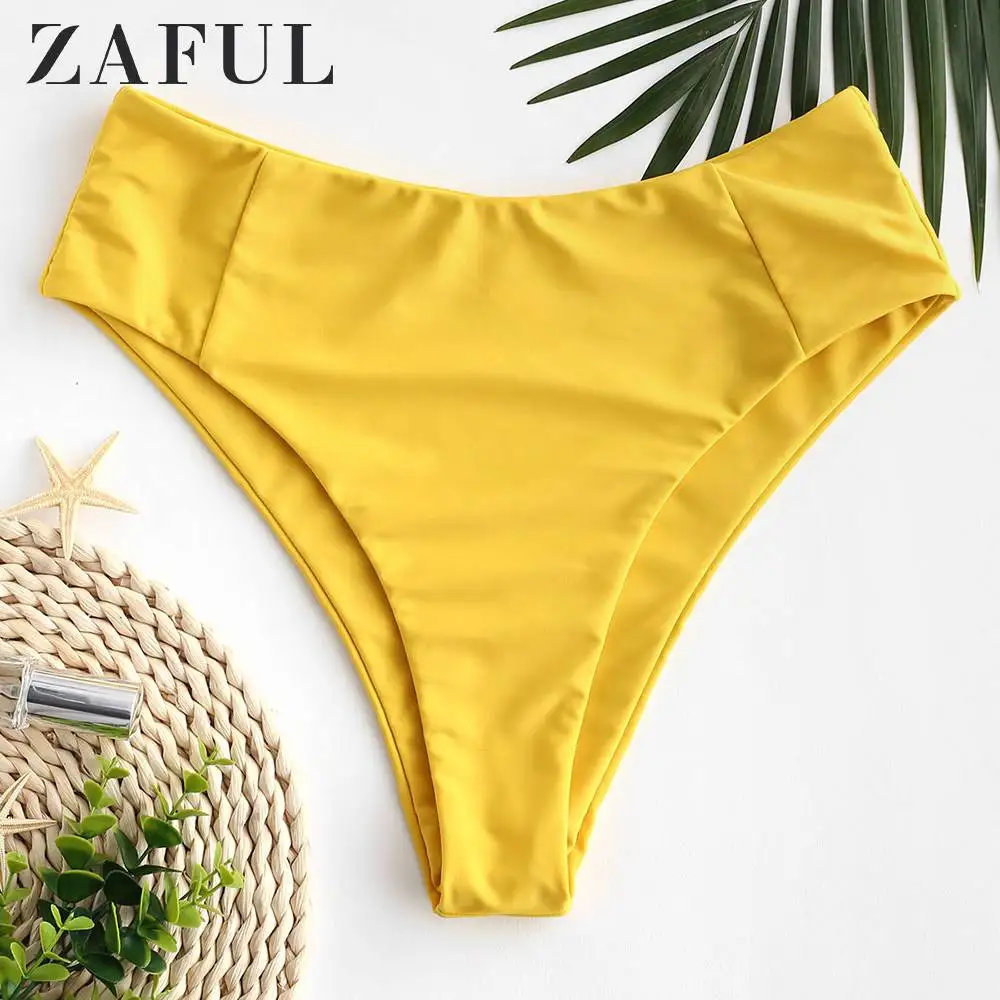 ZAFUL Seam High Waisted Bikini Bottom One Piece Swimsuit Panties Underwear Side Ties Brazilian Thong Ladies Bottoms Short 2020