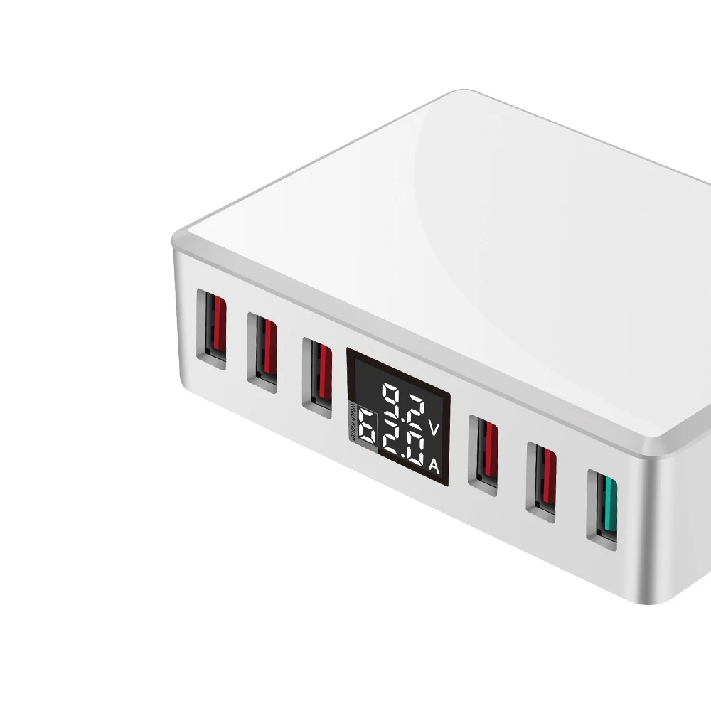 WLX-T9+ интеллектуальное многопортовое USB быстрое зарядное устройство адаптивный ЖК-дисплей шесть портов портативная Быстрая зарядка QC 3,0 100-240 в ЕС вилка