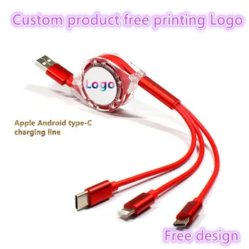 

100pcs Customized products Fast Charging Multi Function 3 in 1 usb cable Universal Data Line Type-c Usb Cable free print Logo