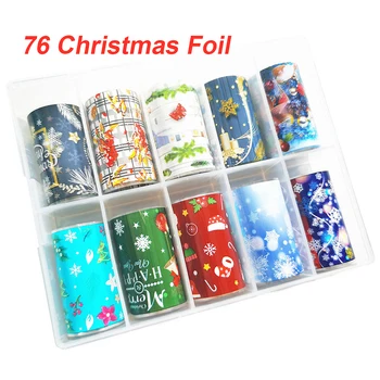 

10 Design/Set Colorful Holographic Nail Foils DIY Holographic Transfer Nail Art Sticker with Transparent Box Metal Color UV Gel
