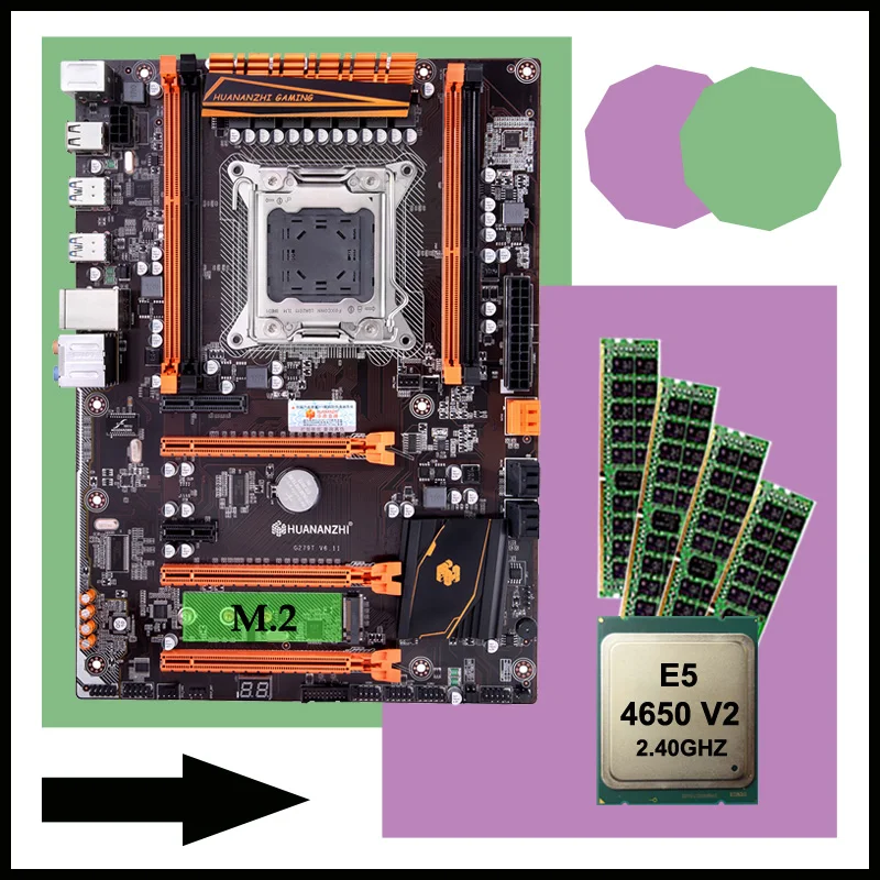 Best Price Build computer discount HUANANZHI X79 deluxe motherboard with M.2 slot CPU Intel Xeon E5 4650 V2 RAM 64G(4*16G) 1866 REG ECC