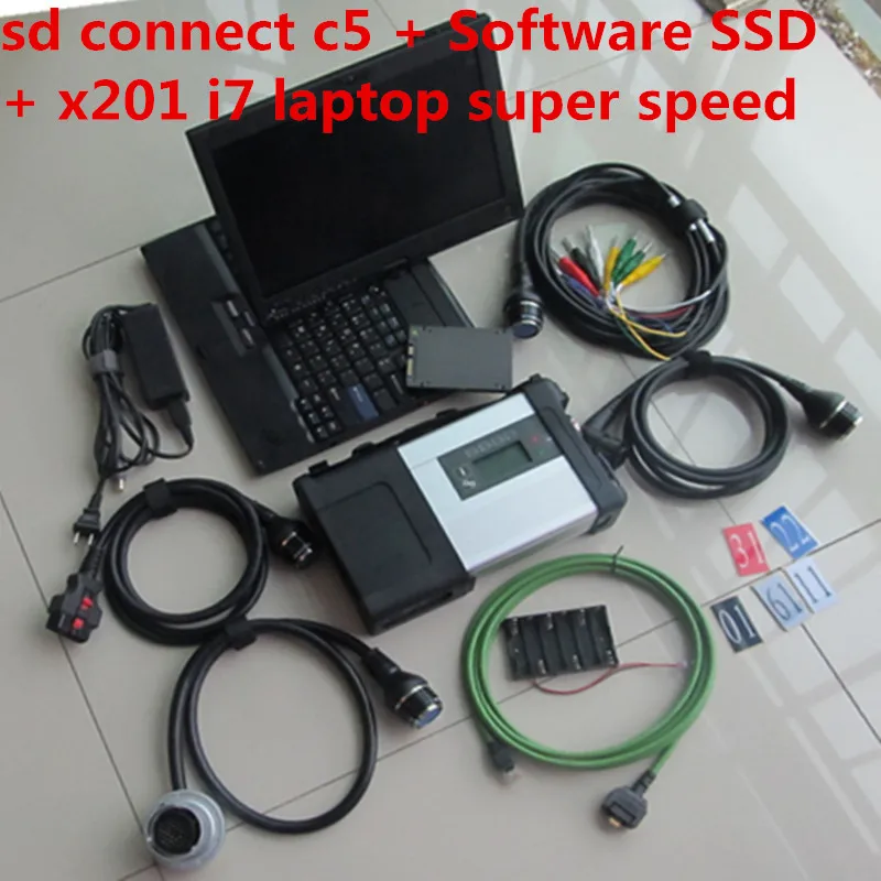 Высокое Качество MB Star C5 SD Подключение C5 X/DAS/DTS,07 v Star диагностическое программное обеспечение HDD SSD с x201t ноутбук 4g i7 диагностический компьютер - Цвет: c5 and x201t ssd