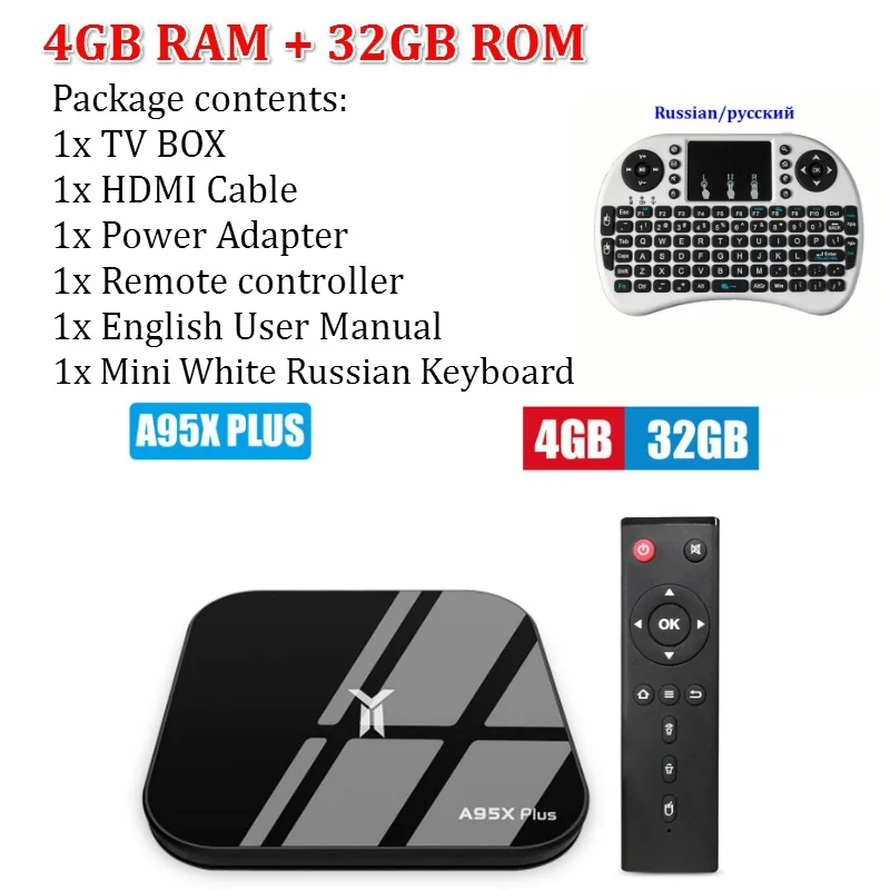 A95X Plus ТВ-бокс Android 8,1 Amlogic S905 Y2 4 Гб DDR4 32 ГБ rom 2,4G 5G WiFi USB3.0 BT4.2 поддержка 4K H.265 смарт-медиаплеер - Цвет: 4G White RU Keyboard