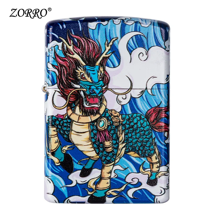 

Zorro kerosene lighter creative Shanhaijing Kirin retro grinding wheel personality pure copper lighter trendy boy's Day gift